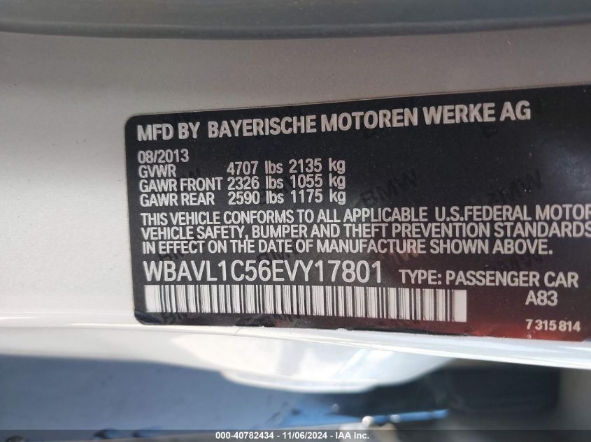 2014 BMW X1 xDrive28I VIN: WBAVL1C56EVY17801 Lot: 40782434