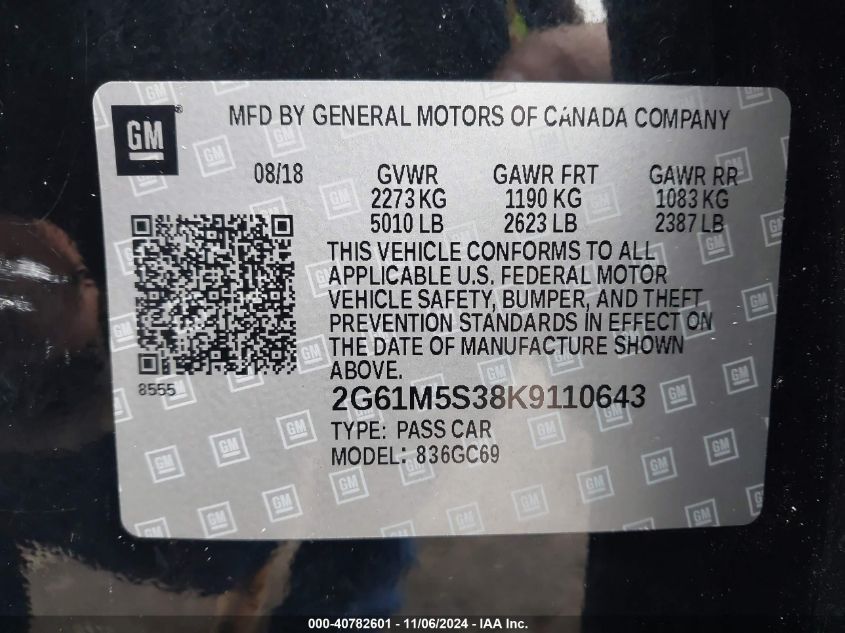 VIN 2G61M5S38K9110643 2019 Cadillac XTS, Luxury no.9