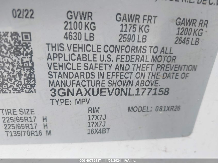 2022 CHEVROLET EQUINOX VIN: 3GNAXUEV0NL177158