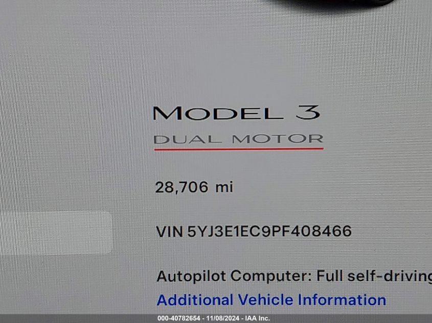 2023 Tesla Model 3 Performance Dual Motor All-Wheel Drive VIN: 5YJ3E1EC9PF408466 Lot: 40782654