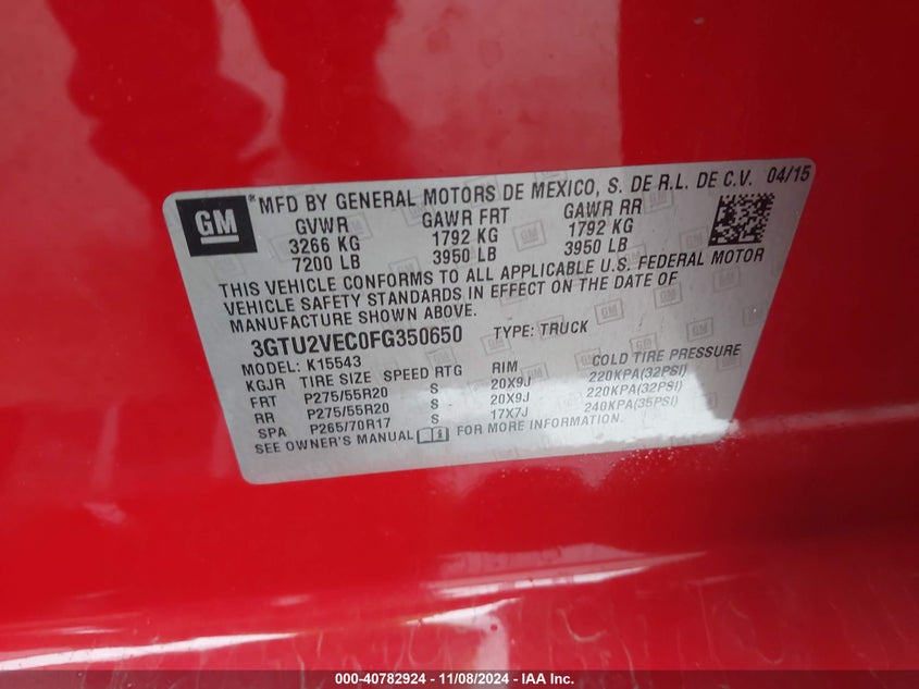 2015 GMC SIERRA 1500 SLT - 3GTU2VEC0FG350650