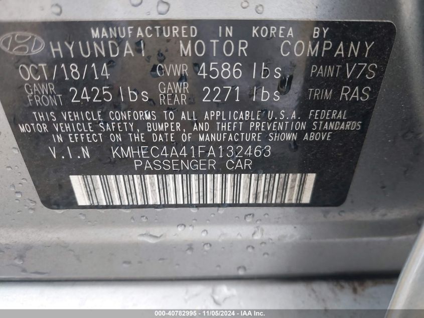 2015 Hyundai Sonata Hybrid Limited VIN: KMHEC4A41FA132463 Lot: 40782995