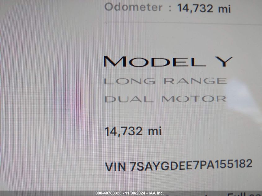 2023 Tesla Model Y Awd/Long Range Dual Motor All-Wheel Drive VIN: 7SAYGDEE7PA155182 Lot: 40783323