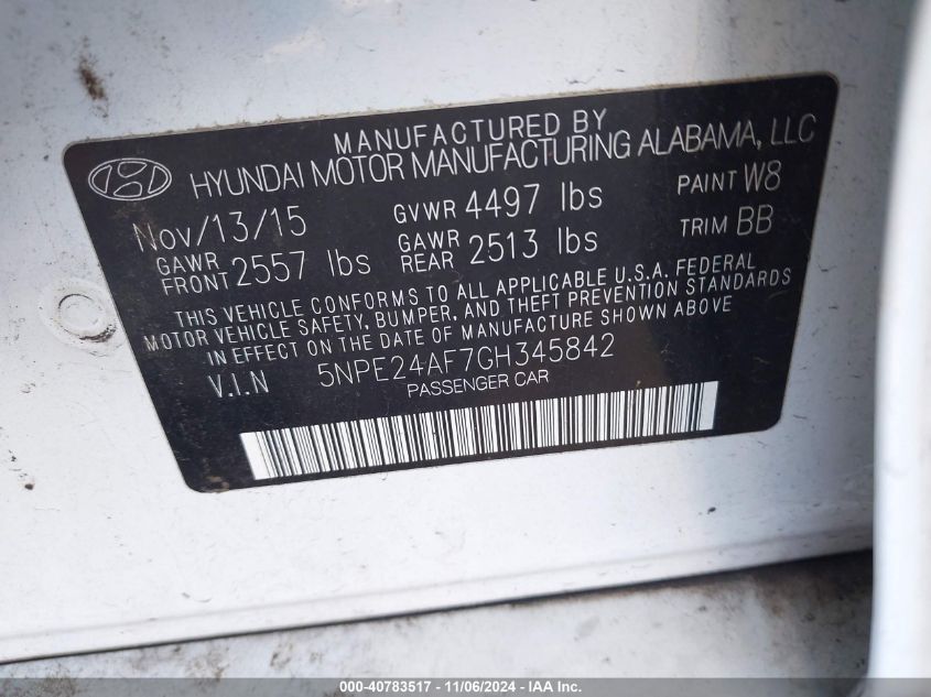 2016 HYUNDAI SONATA SE - 5NPE24AF7GH345842