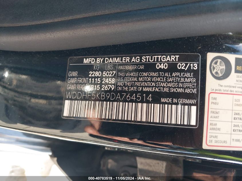 VIN WDDHF5KB9DA764514 2013 Mercedes-Benz E 350 no.9