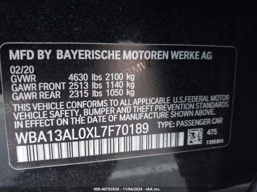 VIN WBA13AL0XL7F70189 2020 BMW M235i Gran Coupe, Xd... no.9