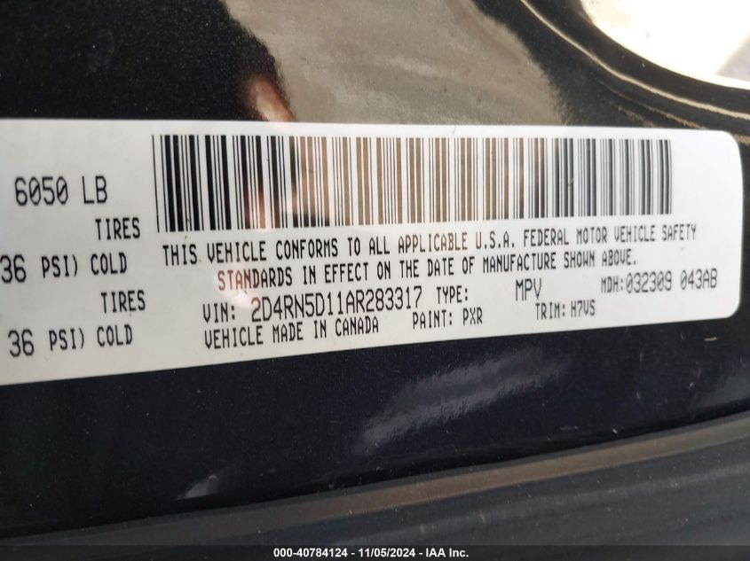 2010 Dodge Grand Caravan Sxt VIN: 2D4RN5D11AR283317 Lot: 40784124