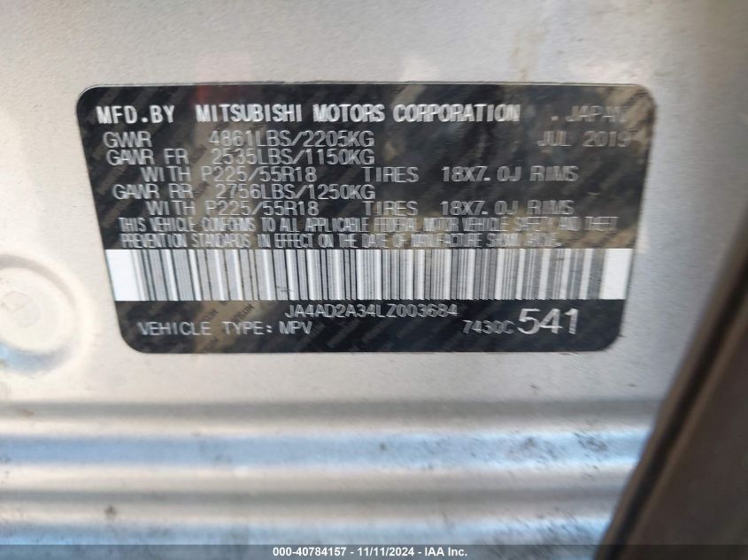 2020 Mitsubishi Outlander Es 2.4 VIN: JA4AD2A34LZ003684 Lot: 40784157