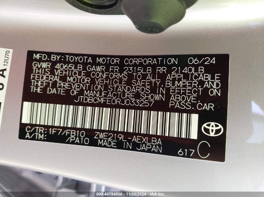 2024 TOYOTA COROLLA HYBRID LE - JTDBCMFE0RJ033257