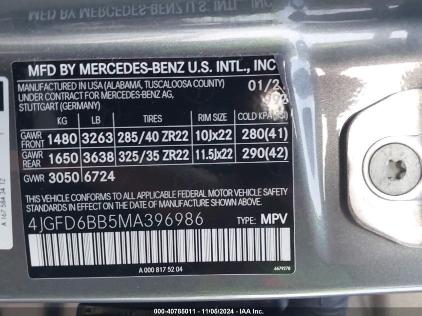 VIN 4JGFD6BB5MA396986 2021 Mercedes-Benz Amg Gle 53... no.9