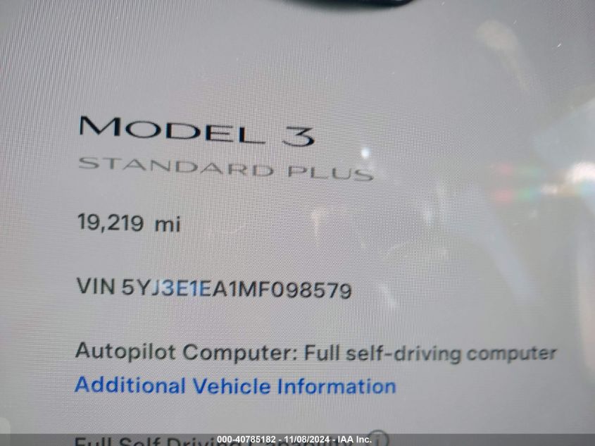 2021 TESLA MODEL 3 STANDARD RANGE PLUS REAR-WHEEL DRIVE - 5YJ3E1EA1MF098579