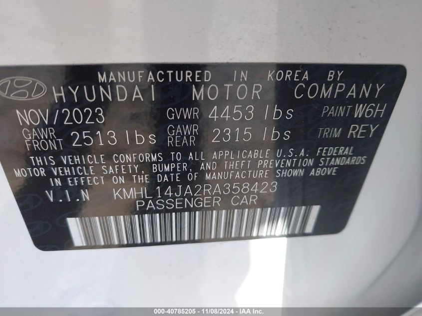 2024 Hyundai Sonata Sel VIN: KMHL14JA2RA358423 Lot: 40785205