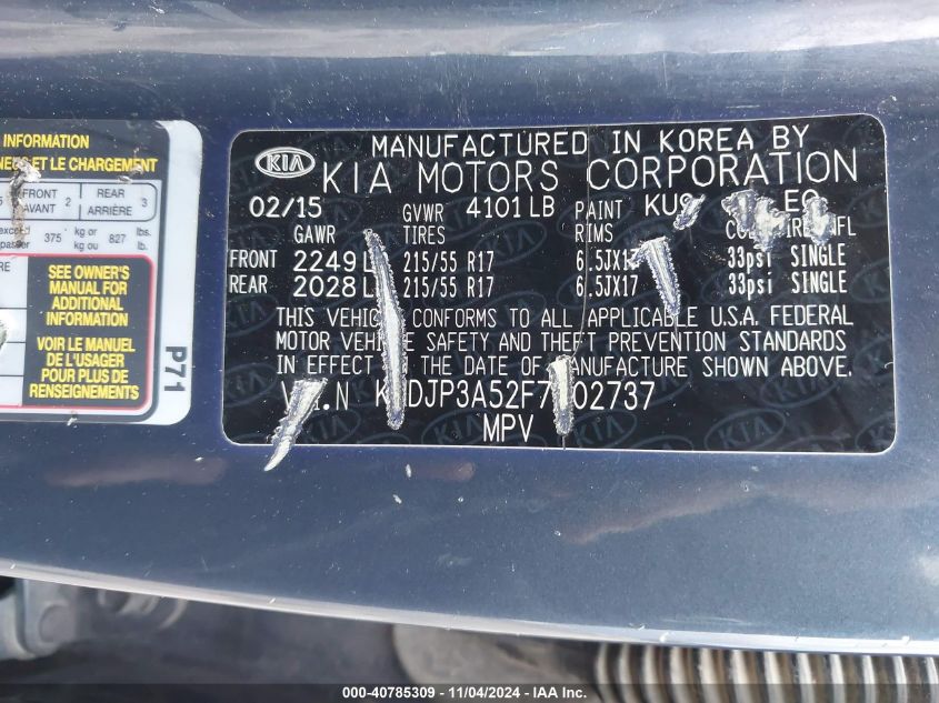 VIN KNDJP3A52F7202737 2015 KIA Soul, + no.9