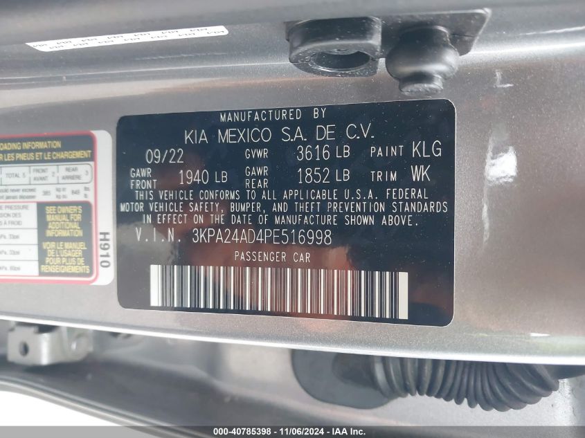 VIN 3KPA24AD4PE516998 2023 KIA Rio, S no.9