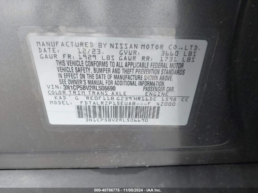 VIN 3N1CP5BV2RL506690 2024 NISSAN KICKS S XTRONIC CVT