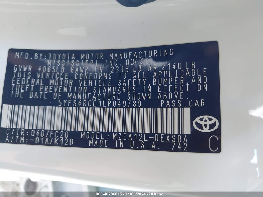 2020 TOYOTA COROLLA SE NIGHTSHADE EDITION - 5YFS4RCE1LP049789