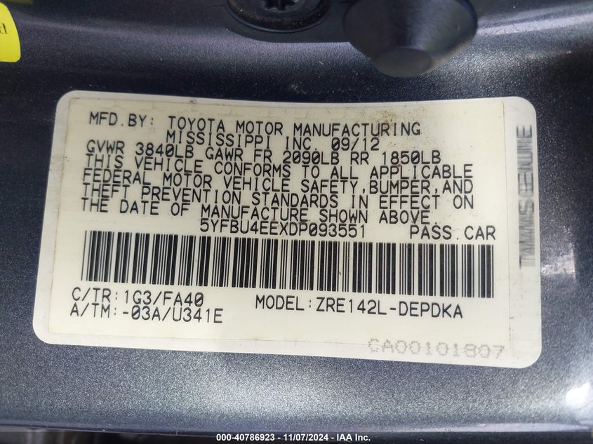 2013 TOYOTA COROLLA L - 5YFBU4EEXDP093551