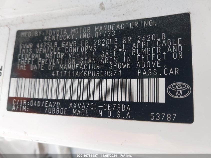 VIN 4T1T11AK6PU809971 2023 Toyota Camry, SE no.9