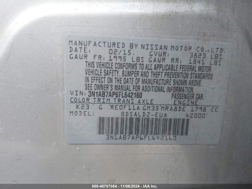 VIN 3N1AB7AP6FL642160 2015 Nissan Sentra, Fe+ S/S/S... no.9