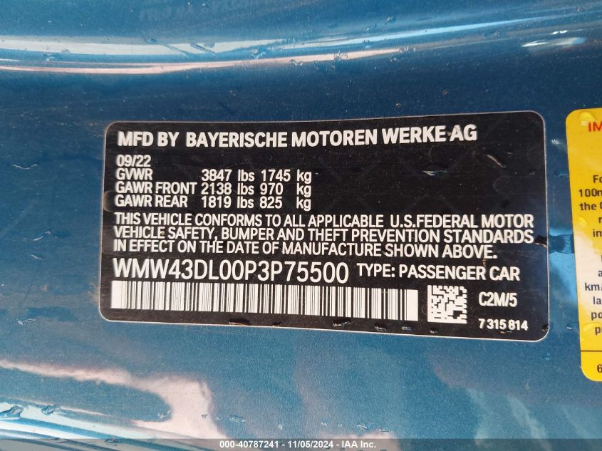 VIN WMW43DL00P3P75500 2023 MINI CONVERTIBLE COOPER S