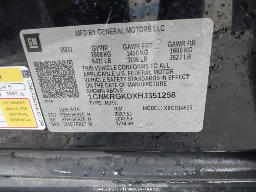 2017 CHEVROLET TRAVERSE 1LT - 1GNKRGKDXHJ351258