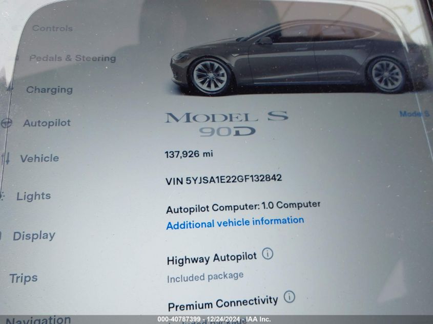 VIN 5YJSA1E22GF132842 2016 TESLA MODEL S no.16