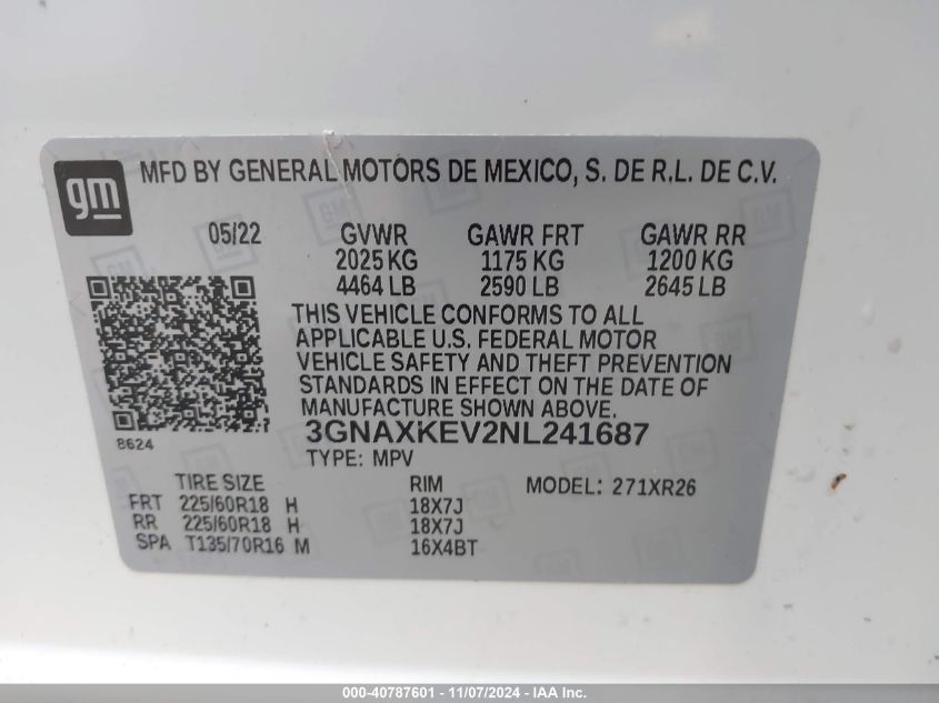 VIN 3GNAXKEV2NL241687 2022 CHEVROLET EQUINOX no.9