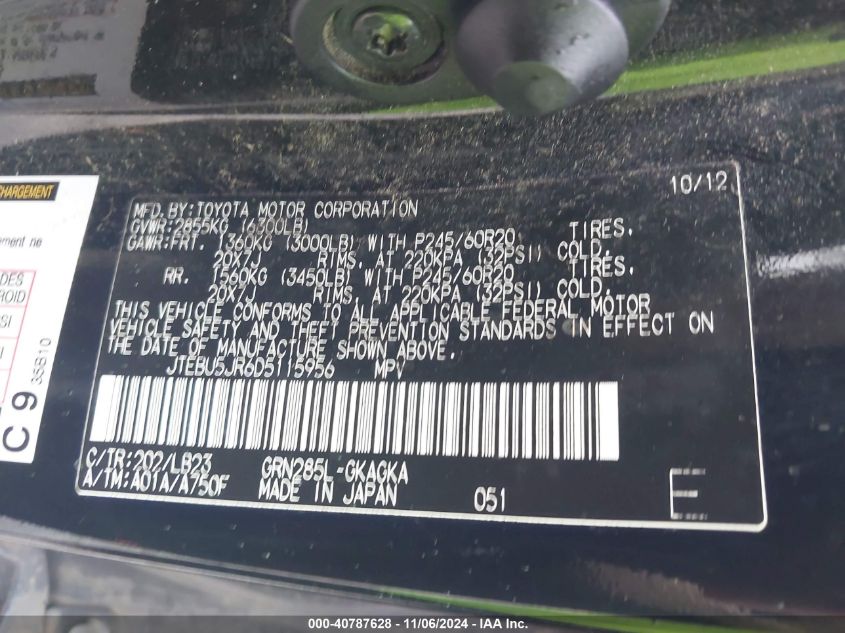 2013 TOYOTA 4RUNNER LIMITED - JTEBU5JR6D5115956