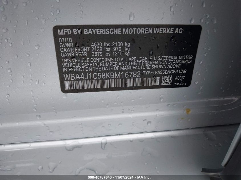 2019 BMW 430I GRAN COUPE - WBA4J1C58KBM16782