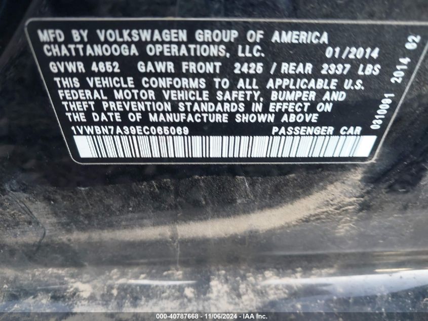 2014 VOLKSWAGEN PASSAT 2.0L TDI SE - 1VWBN7A39EC065069