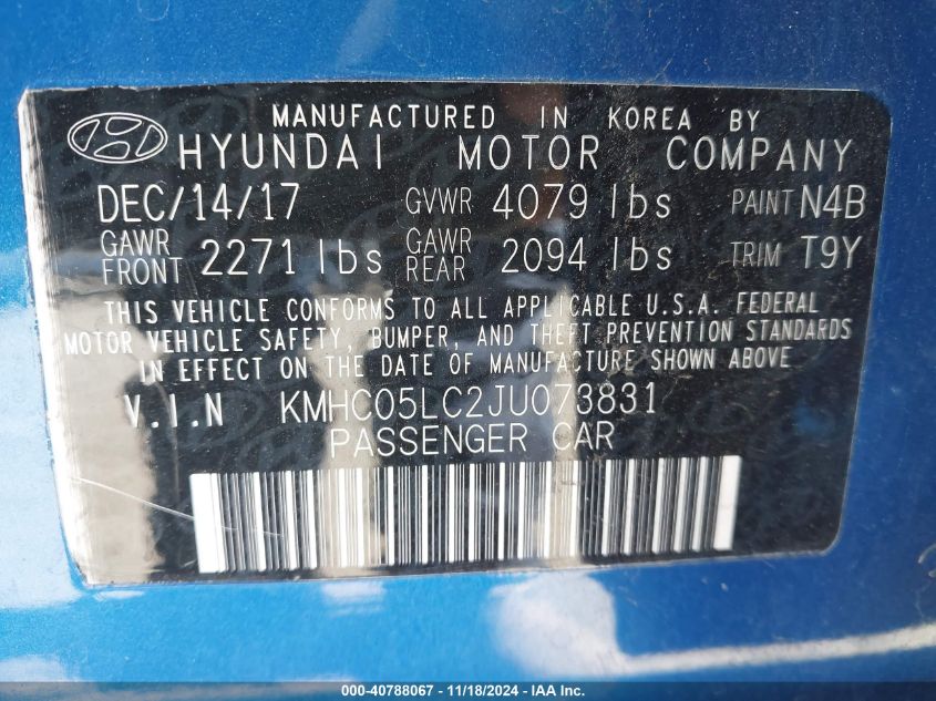 2018 Hyundai Ioniq Hybrid Limited VIN: KMHC05LC2JU073831 Lot: 40788067