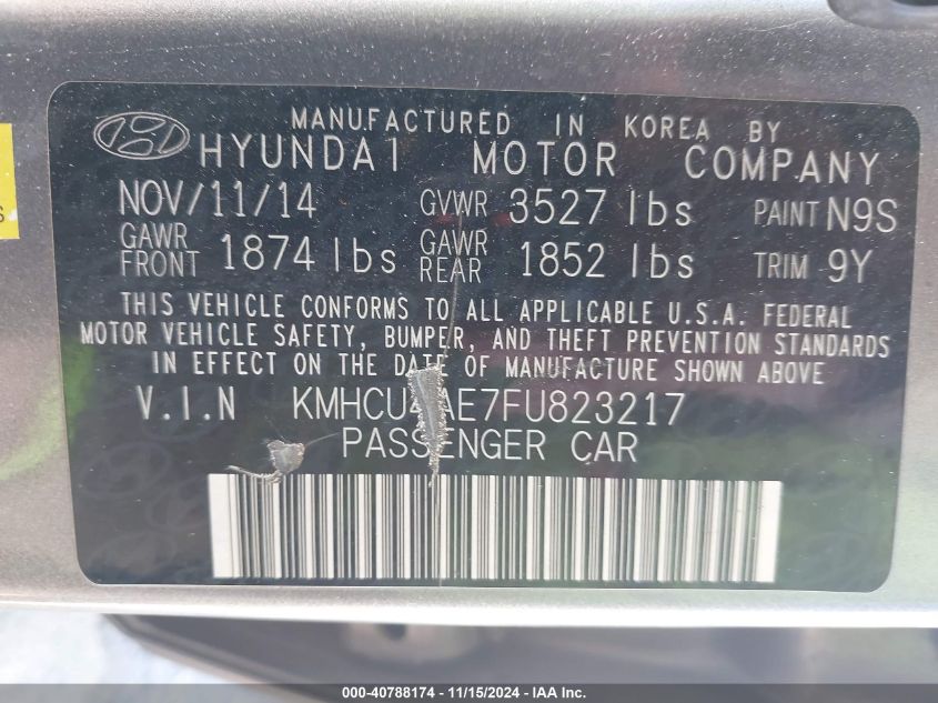 2015 Hyundai Accent Gls VIN: KMHCU4AE7FU823217 Lot: 40788174