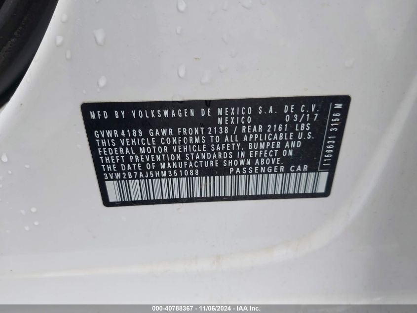 2017 VOLKSWAGEN JETTA 1.4T S - 3VW2B7AJ5HM351088