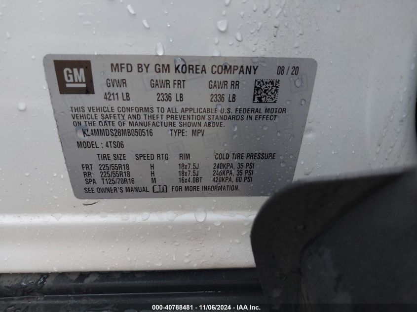 2021 Buick Encore Gx Fwd Select VIN: KL4MMDS28MB050516 Lot: 40788481