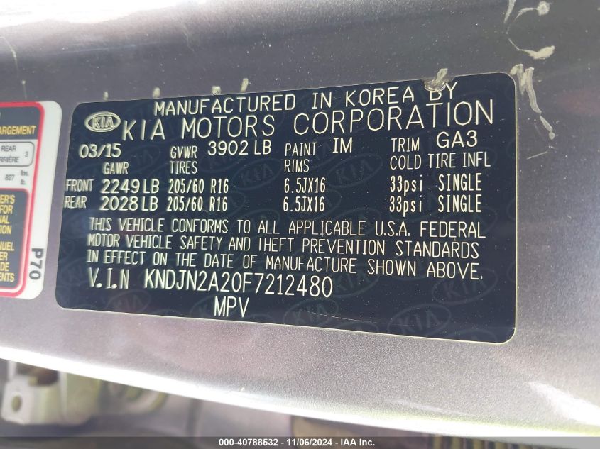 VIN KNDJN2A20F7212480 2015 KIA SOUL no.9