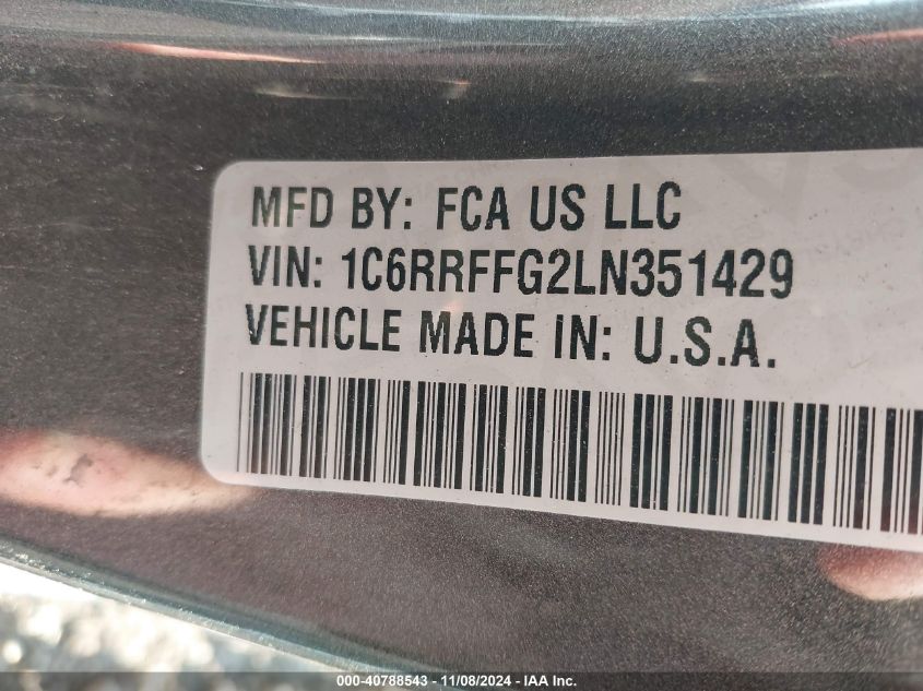 2020 RAM 1500 VIN: 1C6RRFFG2LN351429