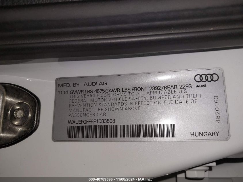 2015 Audi A3 2.0T Premium VIN: WAUEFGFF8F1083508 Lot: 40789596