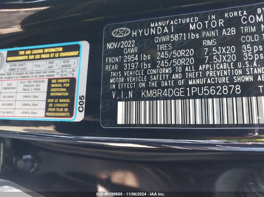 2023 Hyundai Palisade Sel VIN: KM8R4DGE1PU562878 Lot: 40789685