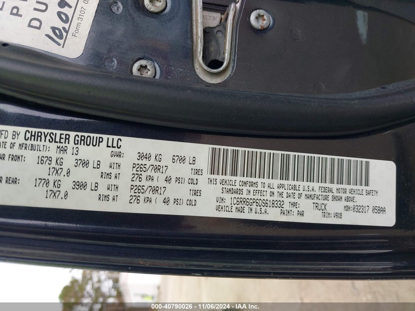 2013 RAM 1500 SLT - 1C6RR6GP6DS618332