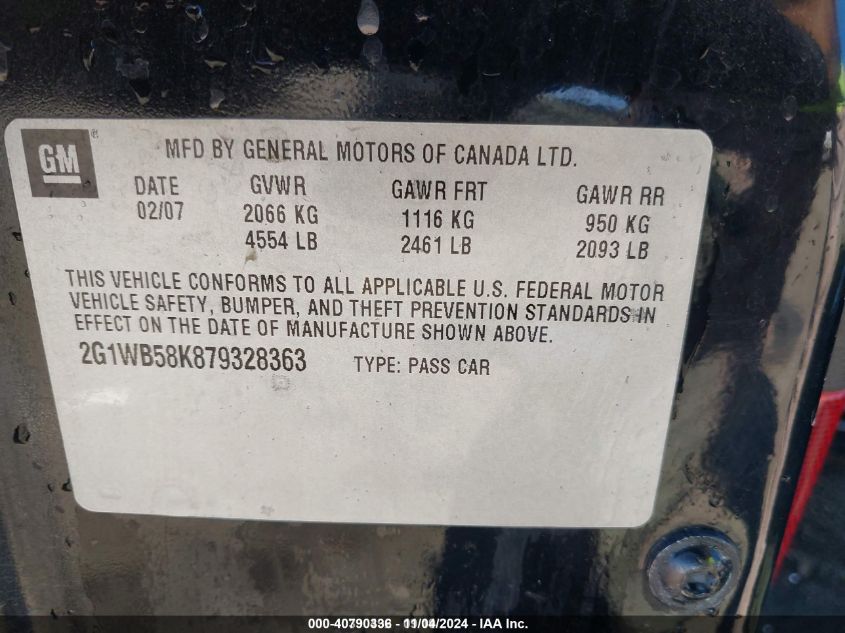 2007 Chevrolet Impala Ls VIN: 2G1WB58K879328363 Lot: 40790336