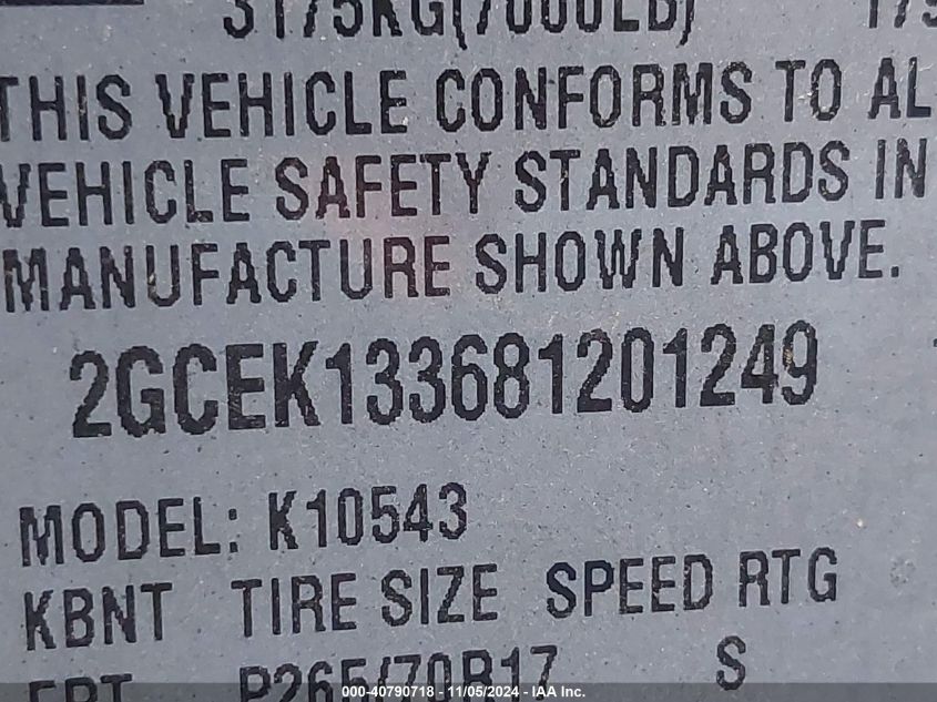 2008 Chevrolet Silverado 1500 Lt1 VIN: 2GCEK133681201249 Lot: 40790718