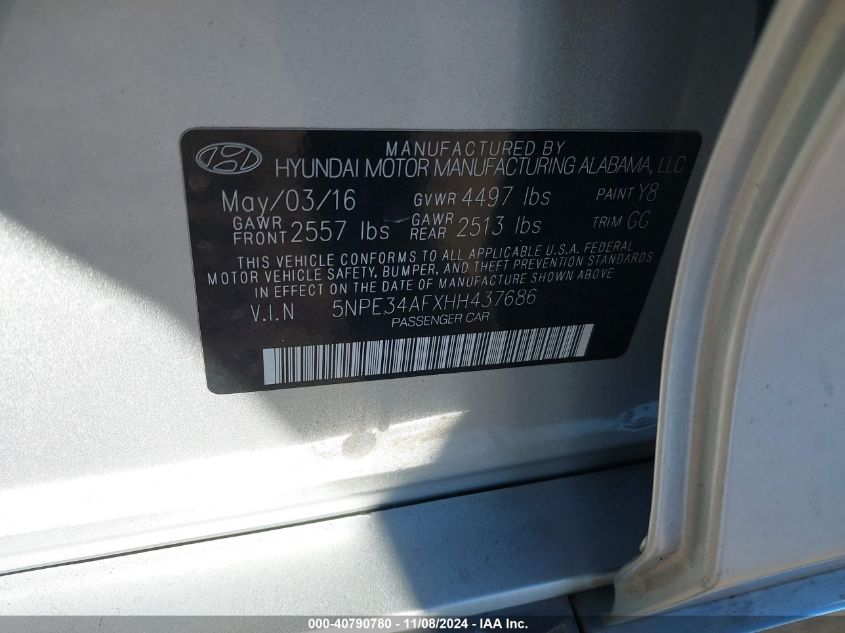 2017 HYUNDAI SONATA SPORT - 5NPE34AFXHH437686