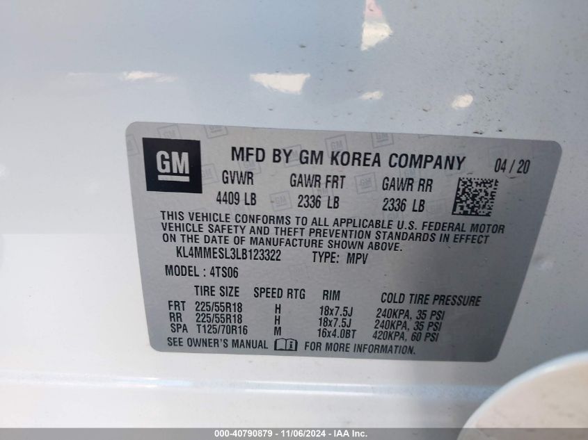 VIN KL4MMESL3LB123322 2020 BUICK ENCORE GX no.9