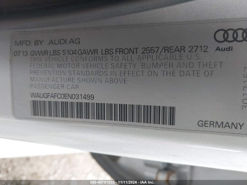 2014 AUDI A6 2.0T PREMIUM - WAUGFAFC0EN031499