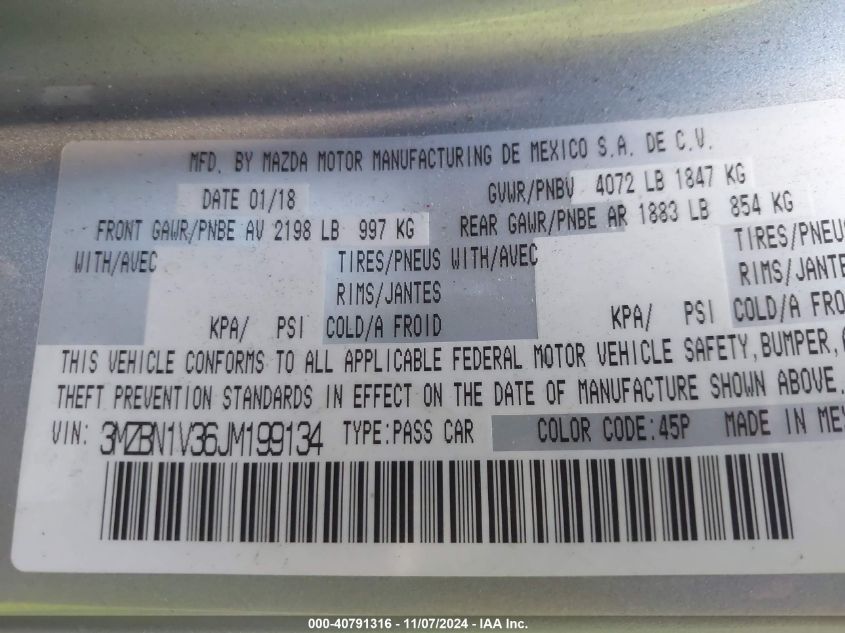 2018 MAZDA MAZDA3 TOURING - 3MZBN1V36JM199134