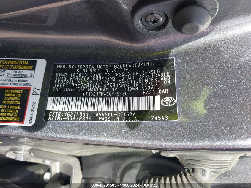 2014 TOYOTA CAMRY HYBRID XLE - 4T1BD1FK4EU115160