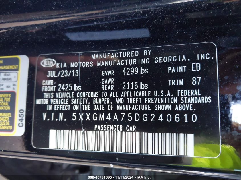 2013 KIA OPTIMA LX - 5XXGM4A75DG240610