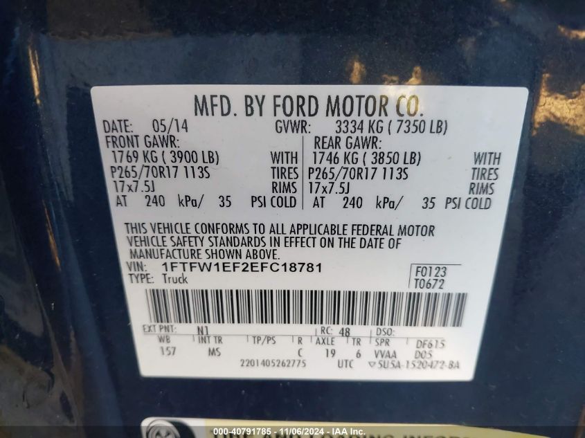 2014 FORD F-150 XLT - 1FTFW1EF2EFC18781