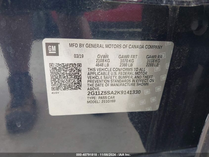 VIN 2G11Z5SA2K9141330 2019 CHEVROLET IMPALA LT