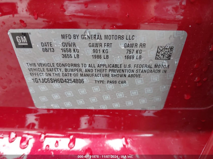 2013 CHEVROLET SONIC LT AUTO - 1G1JC6SH6D4254806